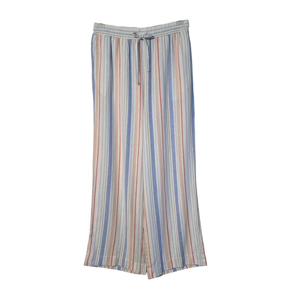 Rafaella Striped Linen Blend Pull On Pants Size Medium colorful wide leg